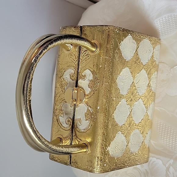 Delill Italian Gold Leaf Handpainted Box Purse Bag Wooden Made in Italy Vintage - Picture 8 of 12